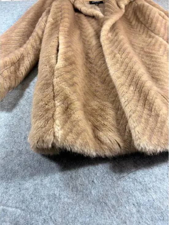 Ellen Tracy Golden Beige Faux Mink Fur Coat Chain Hanger Soft Chevron XL - Picture 3 of 8